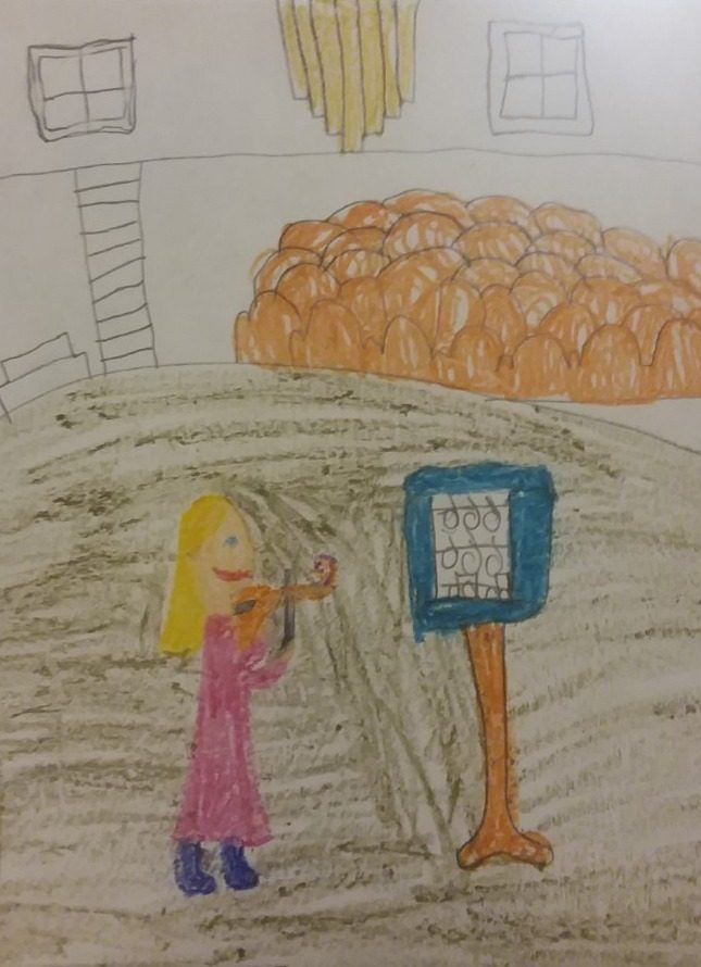 Student drawing of a girl playing violin